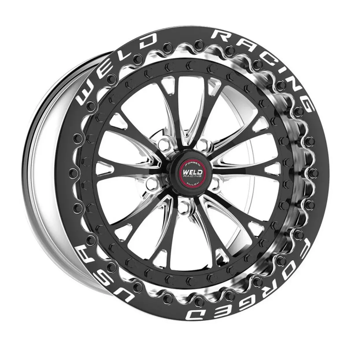 Weld Vitesse Beadlock Drag Wheel Black Center/Polished Shell Black Lip (2015-2023 Mustang / 2024 Mustang Non Pp & Darkhorse) 1