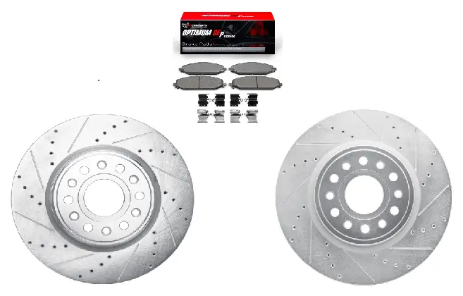 R1 2019-2026 Ram 1500, Rho & Trx Front Drilled & Slotted Silver Brake Rotor Set W/Optimum Oe Pads And Hardware 1